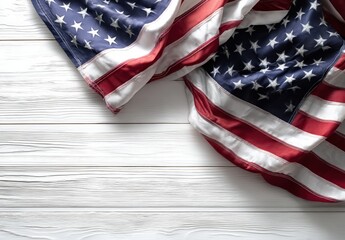 Patriotic American flag on white wooden surface.