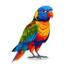 A vibrant tropical bird with multicolored feathers, isolated on white background, clean vector style, minimal shadows, high detail.ai
