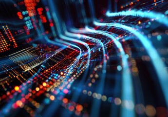 Abstract digital light trails in vibrant colors.