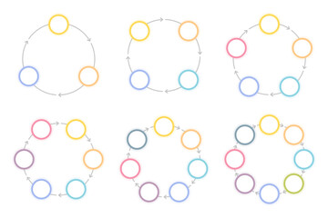 Six blank circle diagram templates set - 3, 4, 5, 6, 7 and 8 parts, circle infographics set, vector eps10 illustration