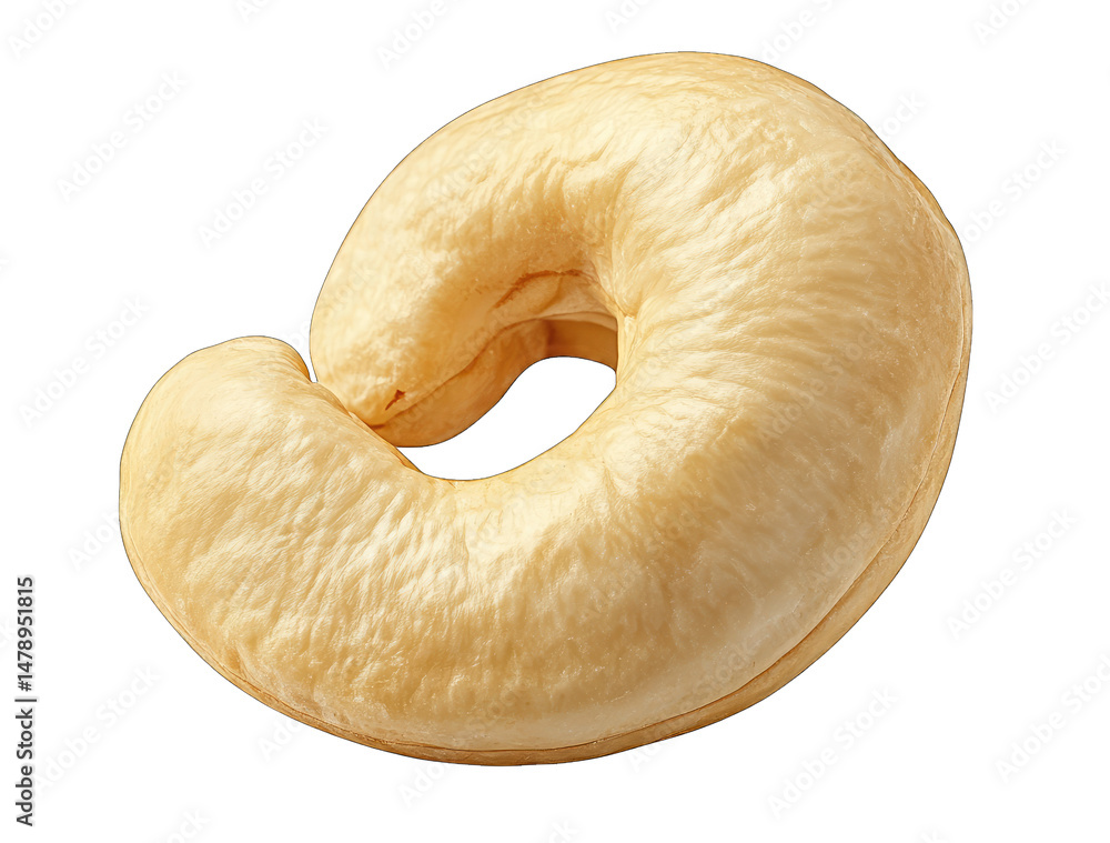 Poster a single cashew nut isolated on a transparent background the nut is light brown in color and has a d