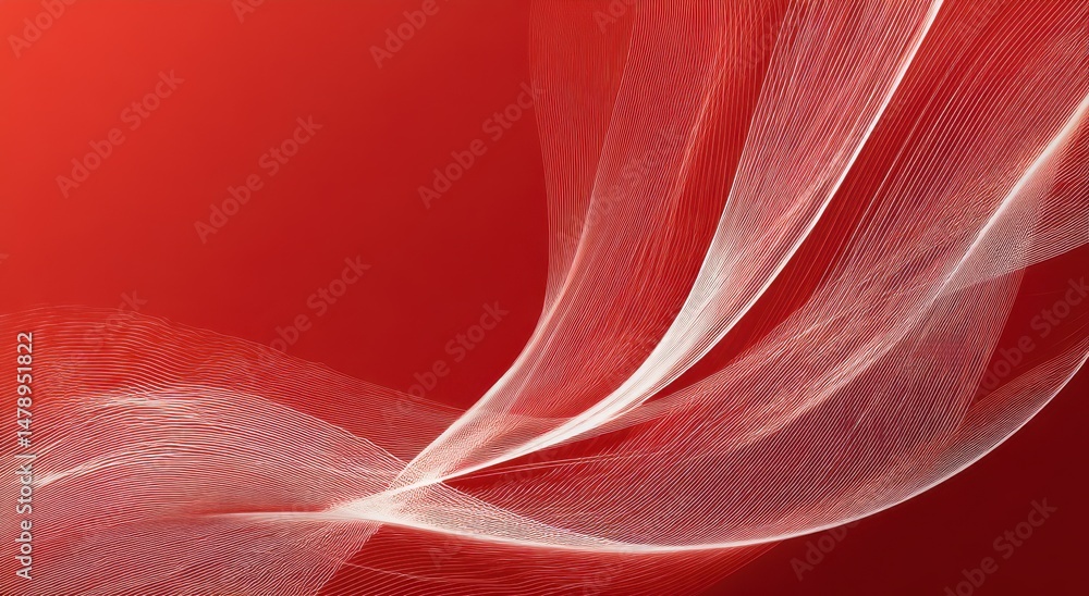 Poster abstract design with flowing white lines on a red background.