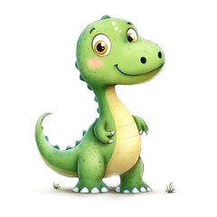 Fototapeta premium Adorable Baby Dinosaur Illustration, Joyful and Playful Green Reptile Character