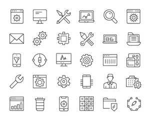 Modern Line Art Developer Tools Icons for Web and App Use