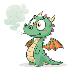 Obraz premium Adorable Clipart of a Surprised Dragon Wide Eyes, Puff of Smoke