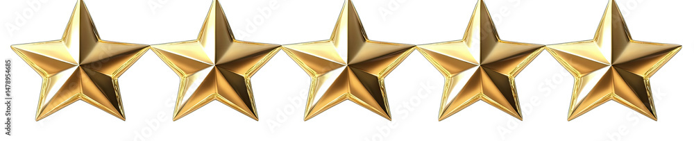 Poster five golden stars in a row isolated on a transparent background the stars are shiny and have a three