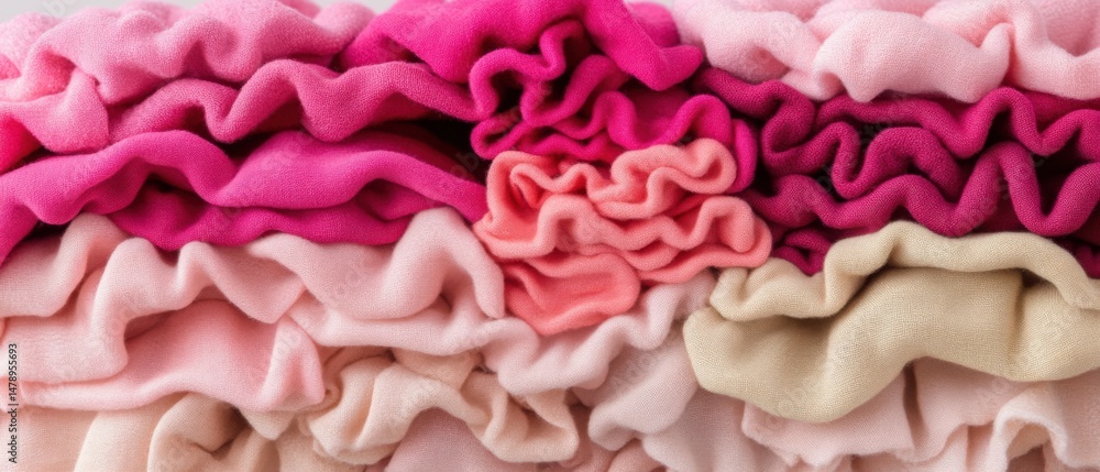 Poster close-up of pink and beige fabric layers in soft folds with delicate texture and warm tones for back
