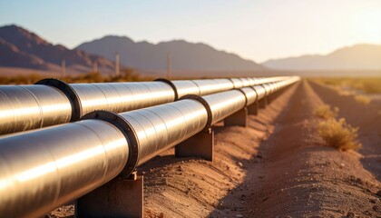Vast Pipeline System Across Desert Landscape at Sunset Energy Transportation Infrastructure