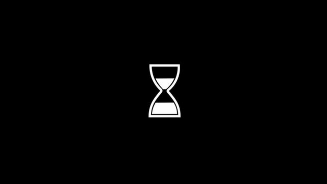 Hourglass icon, loading animation on black background in 4K resolution