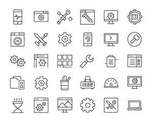 Minimalist Developer Tools Vector Icons in Clean Line Style