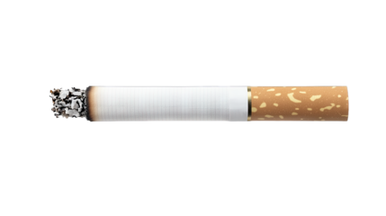 A Partially Smoked Cigarette With A Brown Filter And A White Paper Body Lies On A Transparent Background