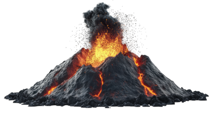 A Fiery Volcanic Eruption With Lava Flowing Down The Sides And A Plume Of Smoke Rising Into The Air