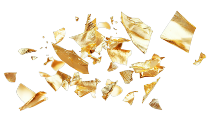 Abstract Gold Flakes Floating In The Air Isolated On Transparent Background The Flakes Are Of Different Sizes And Shapes Creating A Dynamic And Luxurious Feel