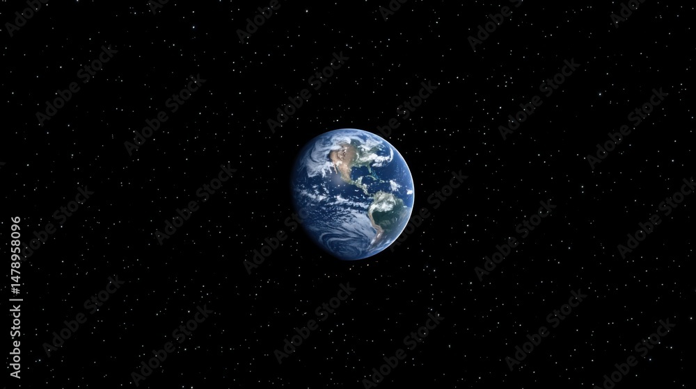 Poster earth view from outer space with starry background digital art illustration planet orbiting