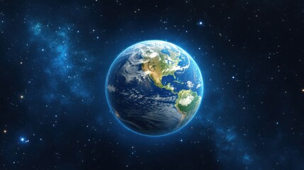 Obraz premium Earth from space, scenic view of the planet in orbit, digital art, concept of global connection and technology