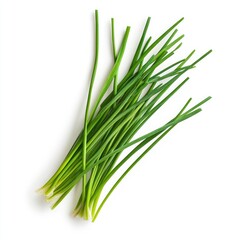 Fresh Bunch Vibrant Green Chives on Crisp White Surface with Herb Power.