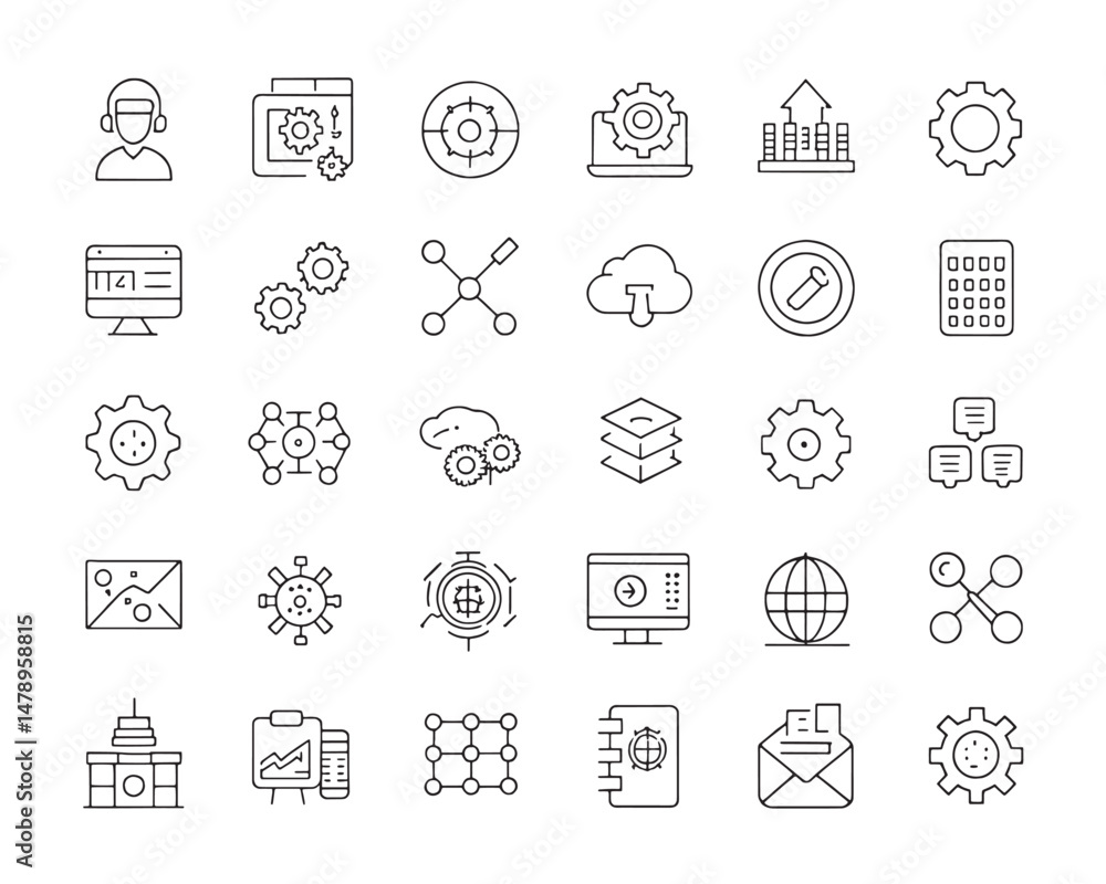 Poster modern devops vector line icons for infrastructure as code projects