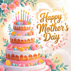 Happy Mothers Day cake with Greeting Card Design