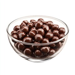 Chocolate-covered candies in a glass bowl