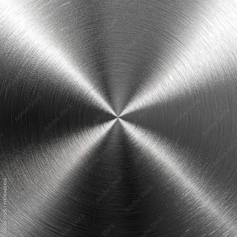 Poster close up of brushed metal texture with circular pattern and reflective light abstract background
