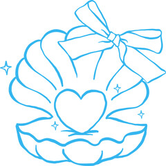 Coquette Seashell Outline Conch Shell Heart with Ribbon bow Girly Summer 