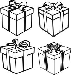 A vibrant set of vector gift boxes, perfect for any holiday or birthday celebration, complete with ribbons and bows