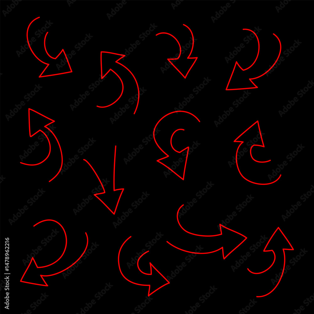 Poster hand drawn arrows icons set. arrow icon with various directions. doodle design element. isolated on 