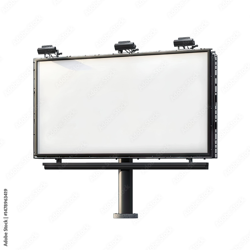 Poster a large blank billboard with four lights on top isolated on a transparent background is a great mock
