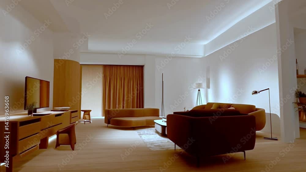 Poster this inviting living room features soft lighting and a harmonious color palette.