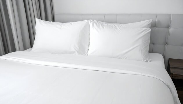 Bed with pillows in hotel room
