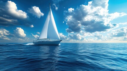 Obraz premium Sailing Yacht in Azure Ocean under a Cloudy Sky
