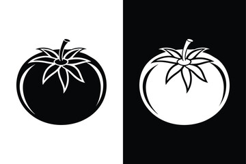 Tomato Icon Silhouette. Black and White Vector for Organic Food and Farming