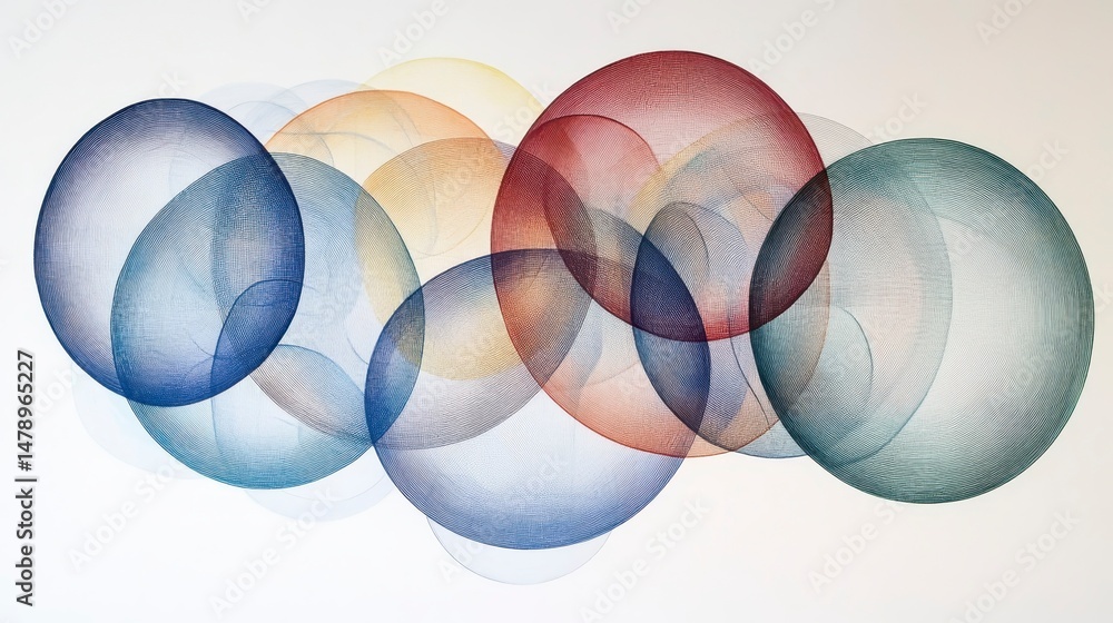 Poster Abstract art of overlapping translucent circles in various colors.