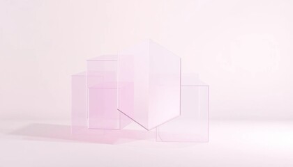 Pale Pink Geometric Composition with Transparent Shapes for Abstract Backdrop, Soft Pastel Tones and Modern Architectural Elements
