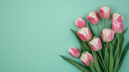 Decorative tulip flowers on green wall