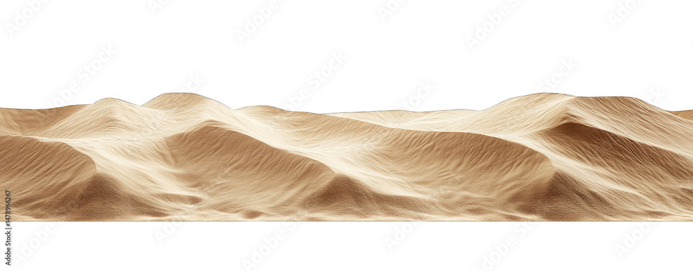 Poster a panoramic view of a desert landscape with rolling sand dunes against a bright transparent backgrou