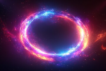 Obraz premium Luminous pink and blue energy ring floats beautifully against the cosmic, dark galactic background