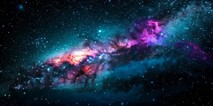 Drifting through the infinite sea of stars, a luminous nebula bursts into radiant hues of violet and blue. This breathtaking celestial scene captures the silent dance of creation unfolding in deep spa