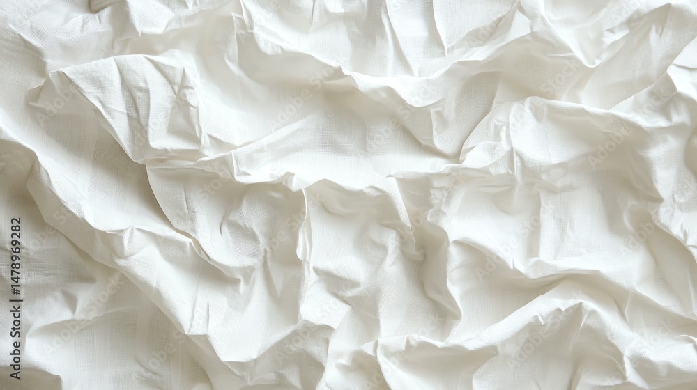 Poster white crumpled paper with checkered sheet pattern, minimalist texture for design use