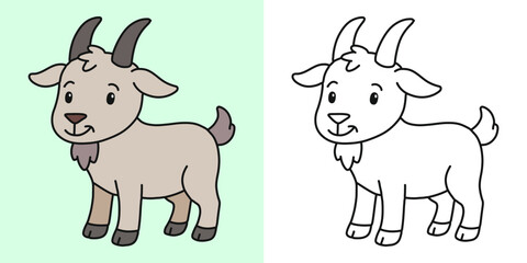 Cute goat cartoon character coloring page vector illustration
