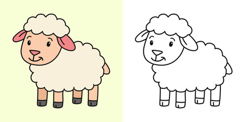 Cute sheep cartoon character coloring page vector illustration
