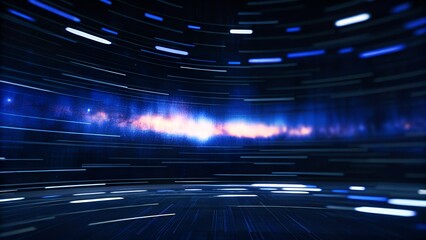 In a vast expanse of digital cosmos, streams of glowing light orbit in mesmerizing patterns like circuits of a galactic code. This fusion of technology and universe