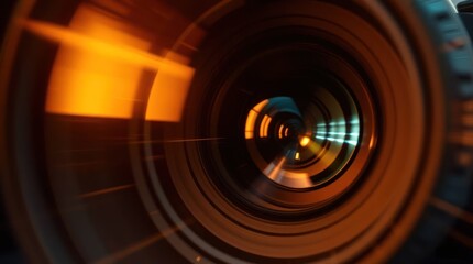 Closeup of a lens reflecting light patterns