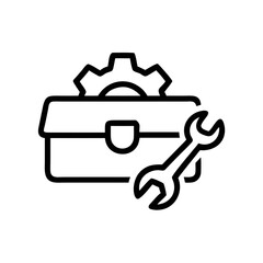 Toolbox Icon with Gear and Wrench – Line Style Maintenance Symbol