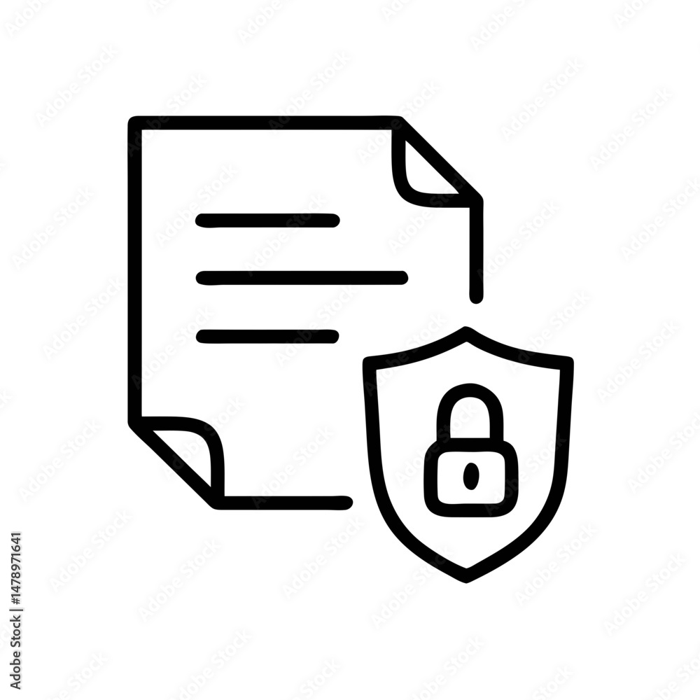 Poster secure document icon outline – privacy protection file line art for cybersecurity & data safety