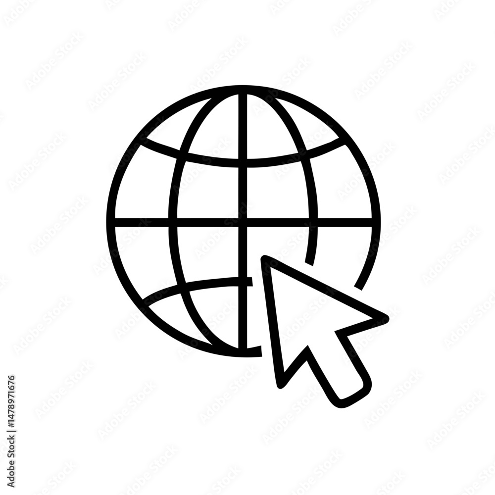 Poster internet globe click icon vector – global web access outline symbol
