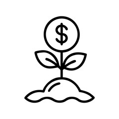 Money Growth Plant Line Icon – Financial Investment Outline Vector Symbol