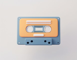 Fototapeta premium 3D retro cassette tape in pastel blue and orange