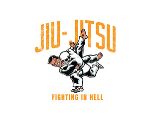 devil and skeleton fighting illustration