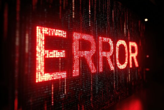 Glowing red digital error message on screen.
